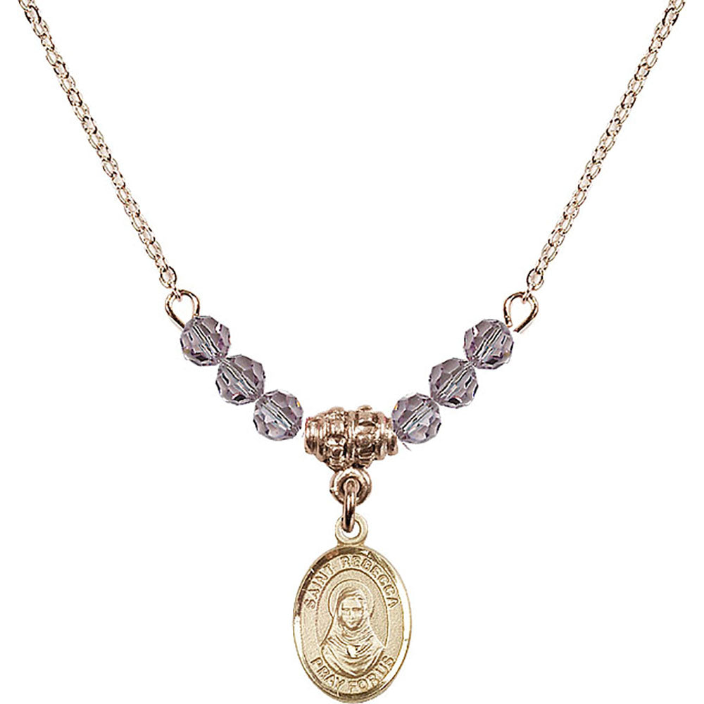 14kt Gold Filled Saint Rebecca Birthstone Necklace with Light Amethyst Beads - 9252
