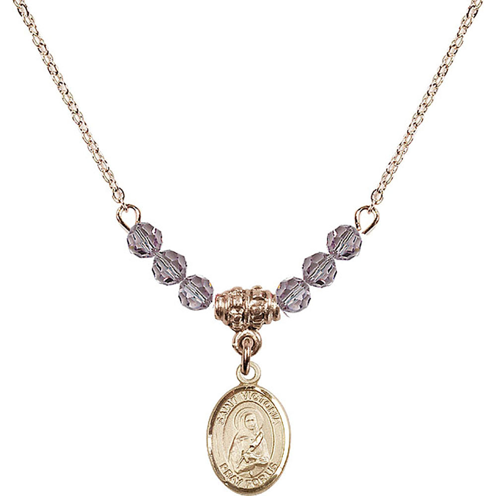 14kt Gold Filled Saint Victoria Birthstone Necklace with Light Amethyst Beads - 9253
