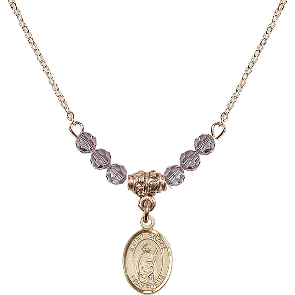 14kt Gold Filled Saint Grace Birthstone Necklace with Light Amethyst Beads - 9255