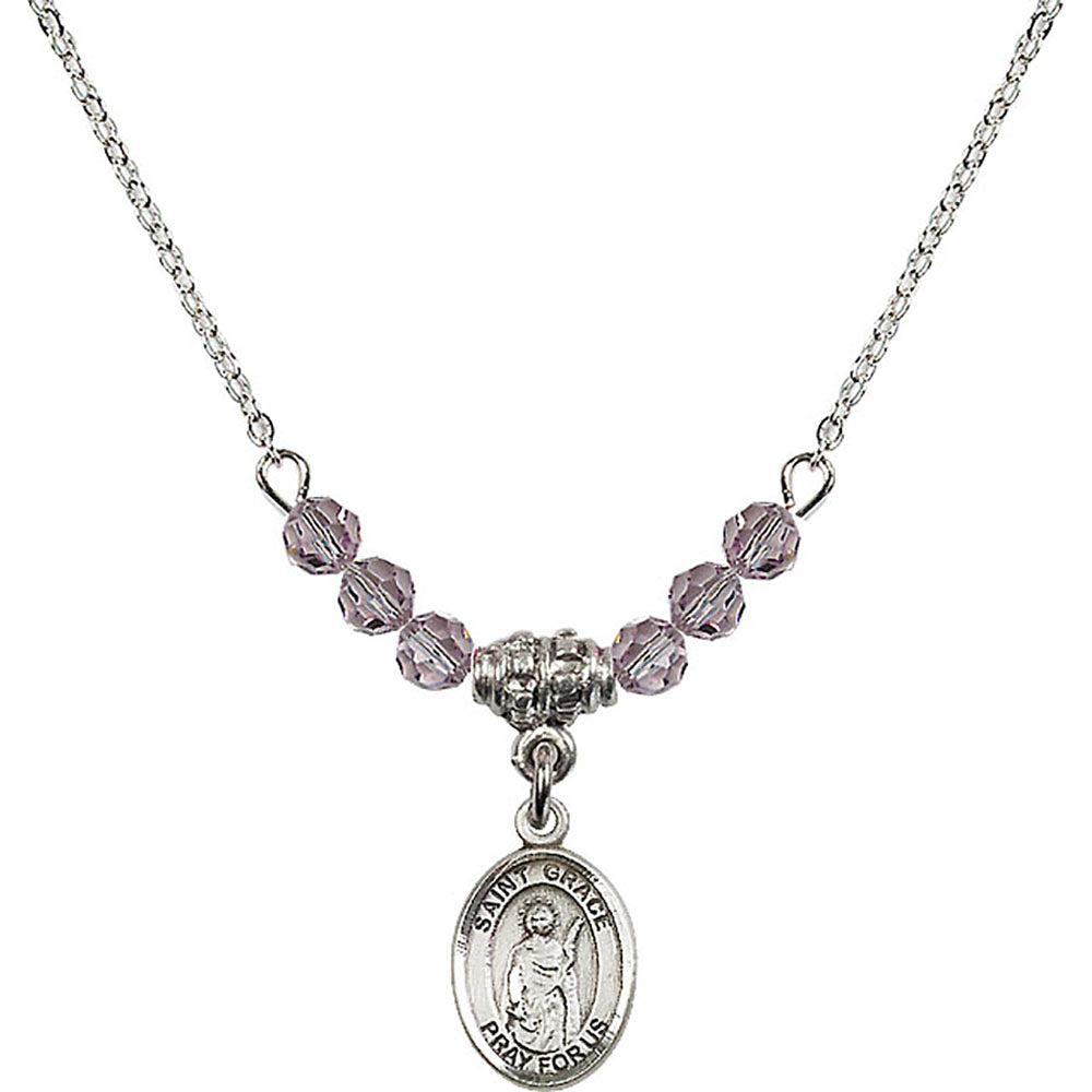 Sterling Silver Saint Grace Birthstone Necklace with Light Amethyst Beads - 9255