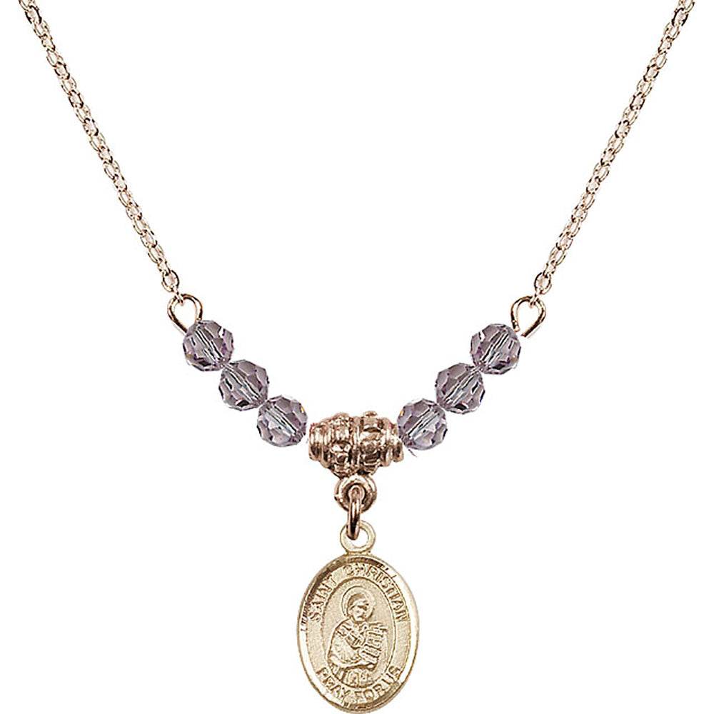 14kt Gold Filled Saint Christian Demosthenes Birthstone Necklace with Light Amethyst Beads - 9257