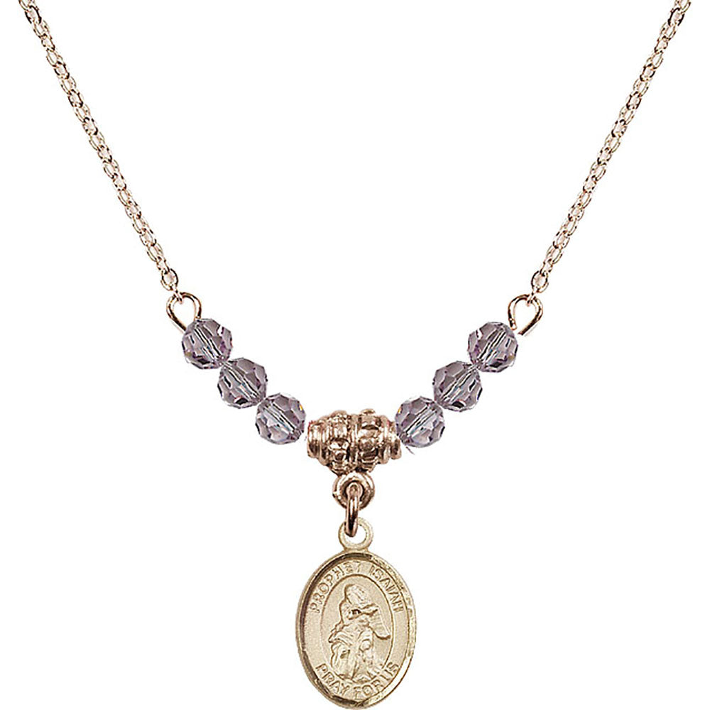 14kt Gold Filled Saint Isaiah Birthstone Necklace with Light Amethyst Beads - 9258
