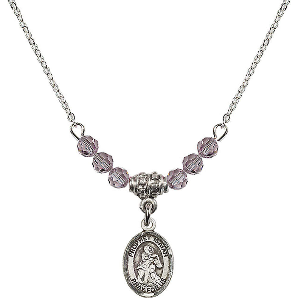 Sterling Silver Saint Isaiah Birthstone Necklace with Light Amethyst Beads - 9258