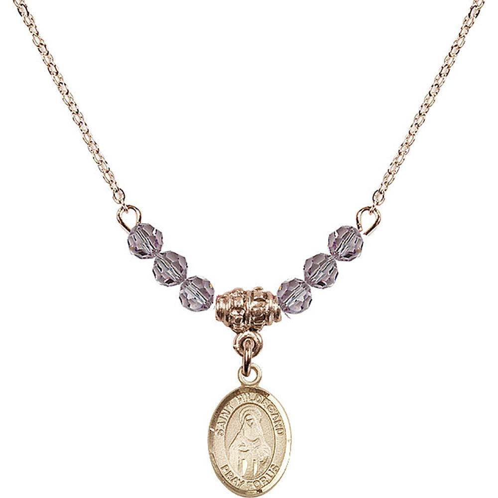 14kt Gold Filled Saint Hildegard von Bingen Birthstone Necklace with Light Amethyst Beads - 9260