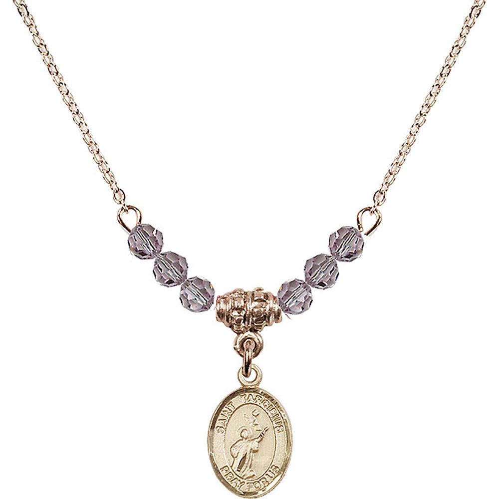 14kt Gold Filled Saint Tarcisius Birthstone Necklace with Light Amethyst Beads - 9261