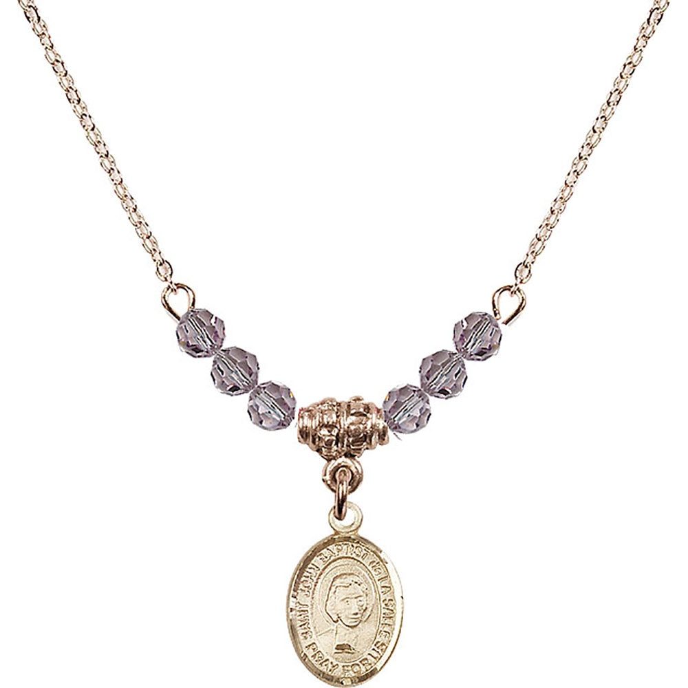 14kt Gold Filled Saint John Baptist de la Salle Birthstone Necklace with Light Amethyst Beads - 9262