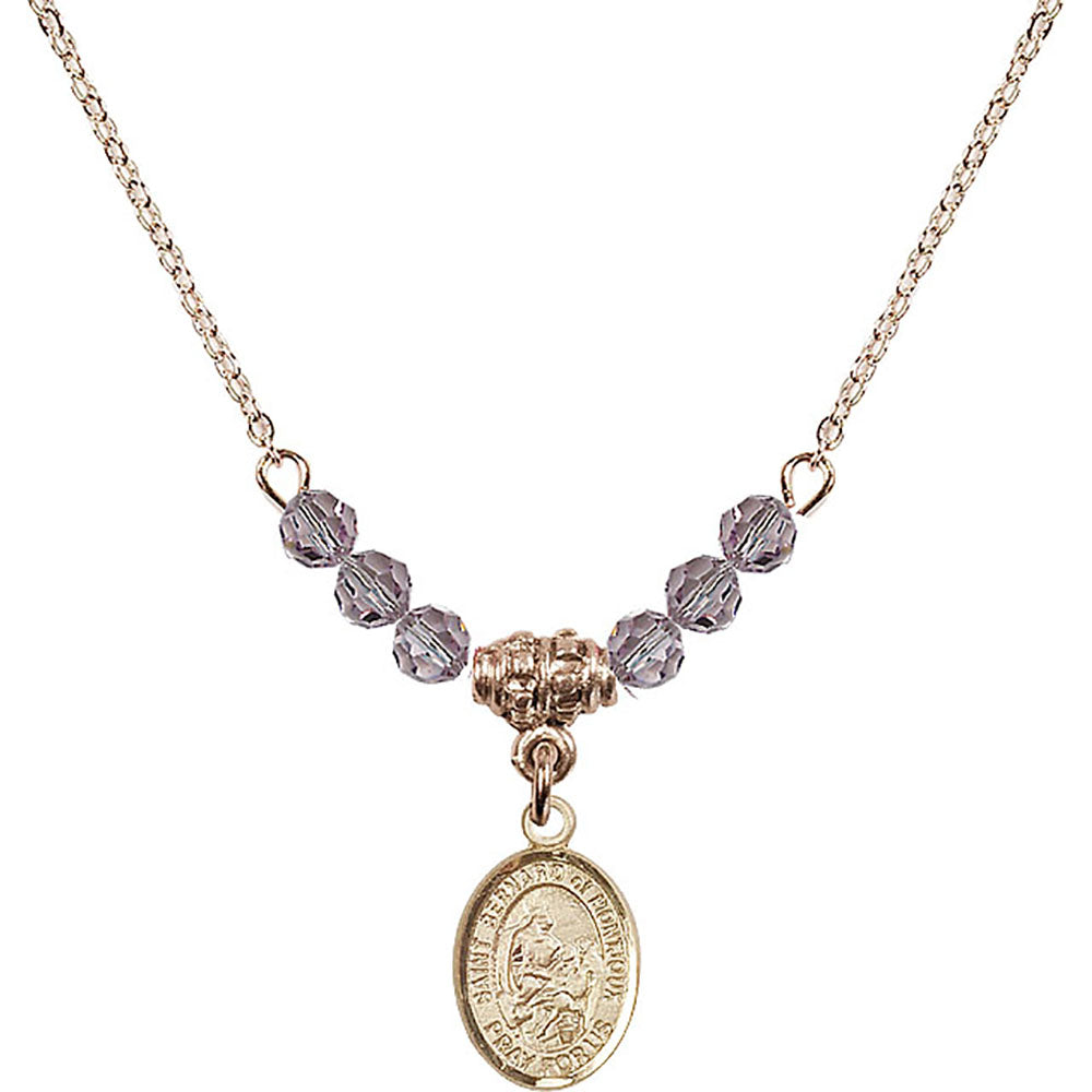 14kt Gold Filled Saint Bernard of Montjoux Birthstone Necklace with Light Amethyst Beads - 9264