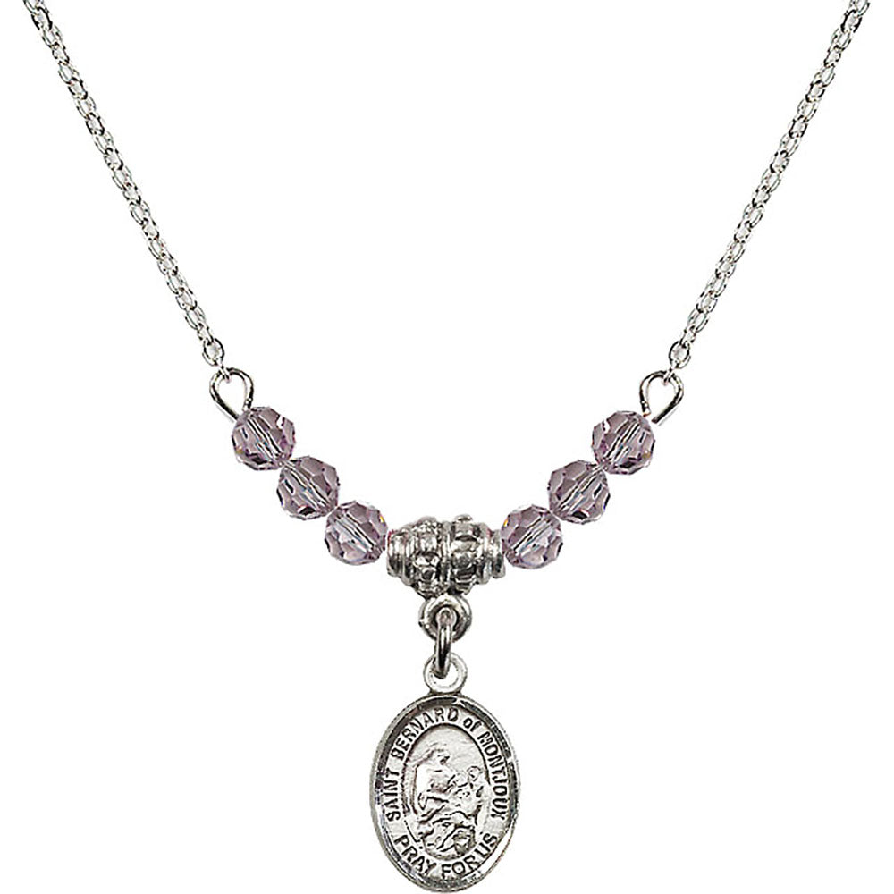 Sterling Silver Saint Bernard of Montjoux Birthstone Necklace with Light Amethyst Beads - 9264