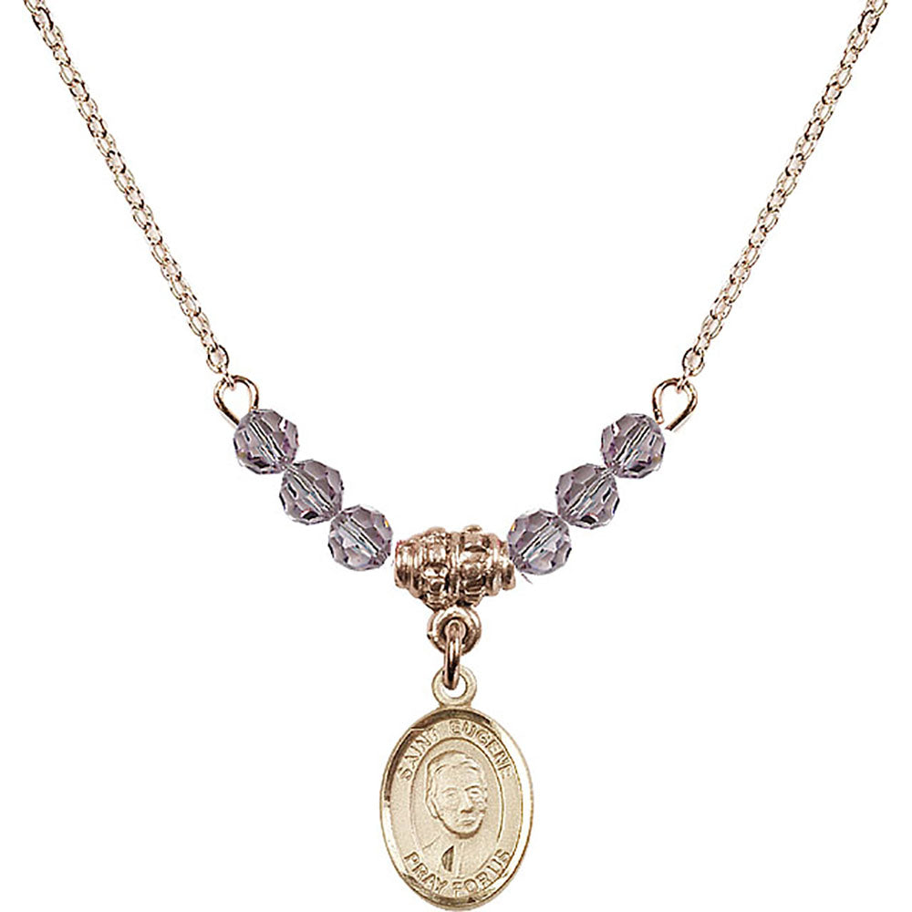 14kt Gold Filled Saint Eugene de Mazenod Birthstone Necklace with Light Amethyst Beads - 9266