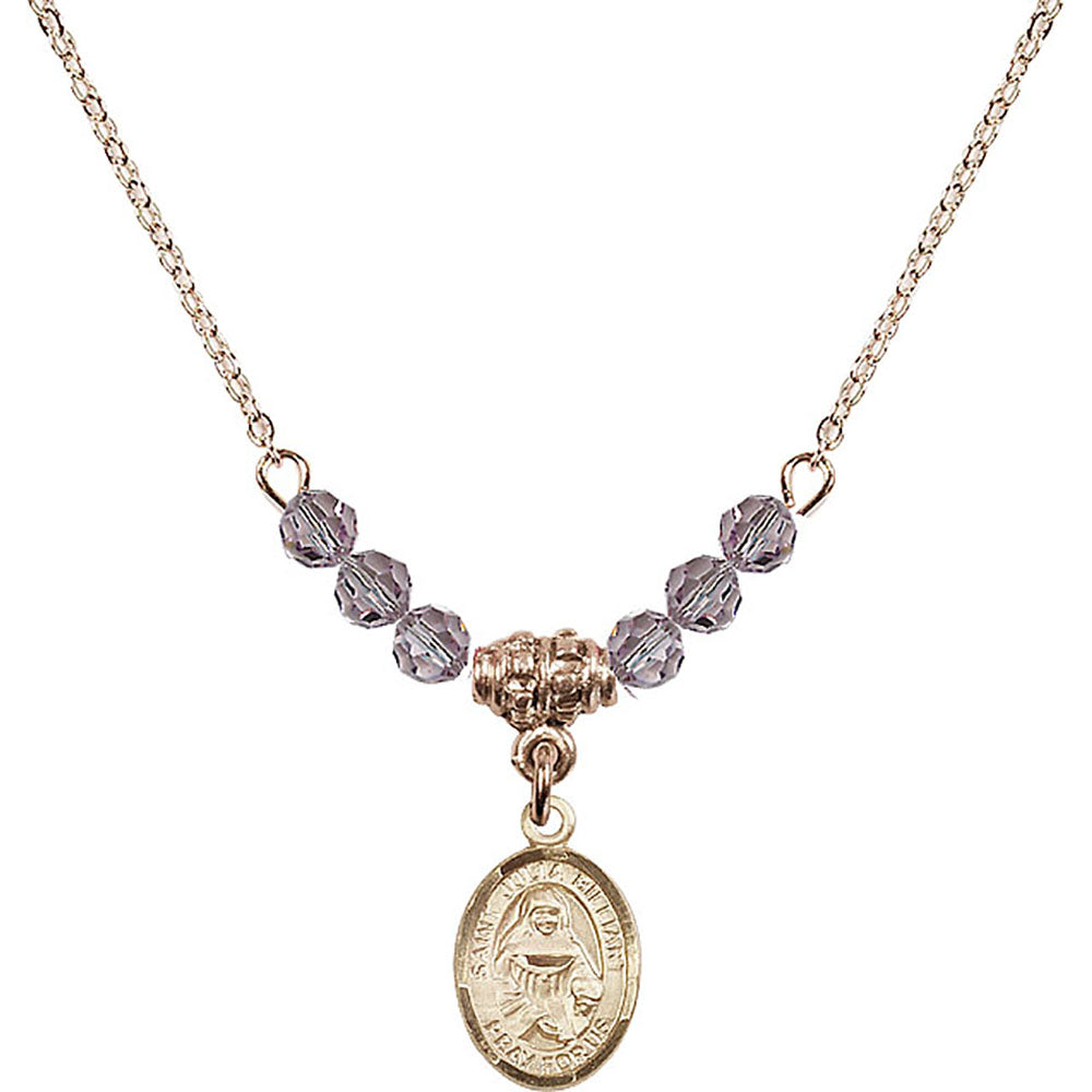 14kt Gold Filled Saint Julia Billiart Birthstone Necklace with Light Amethyst Beads - 9267