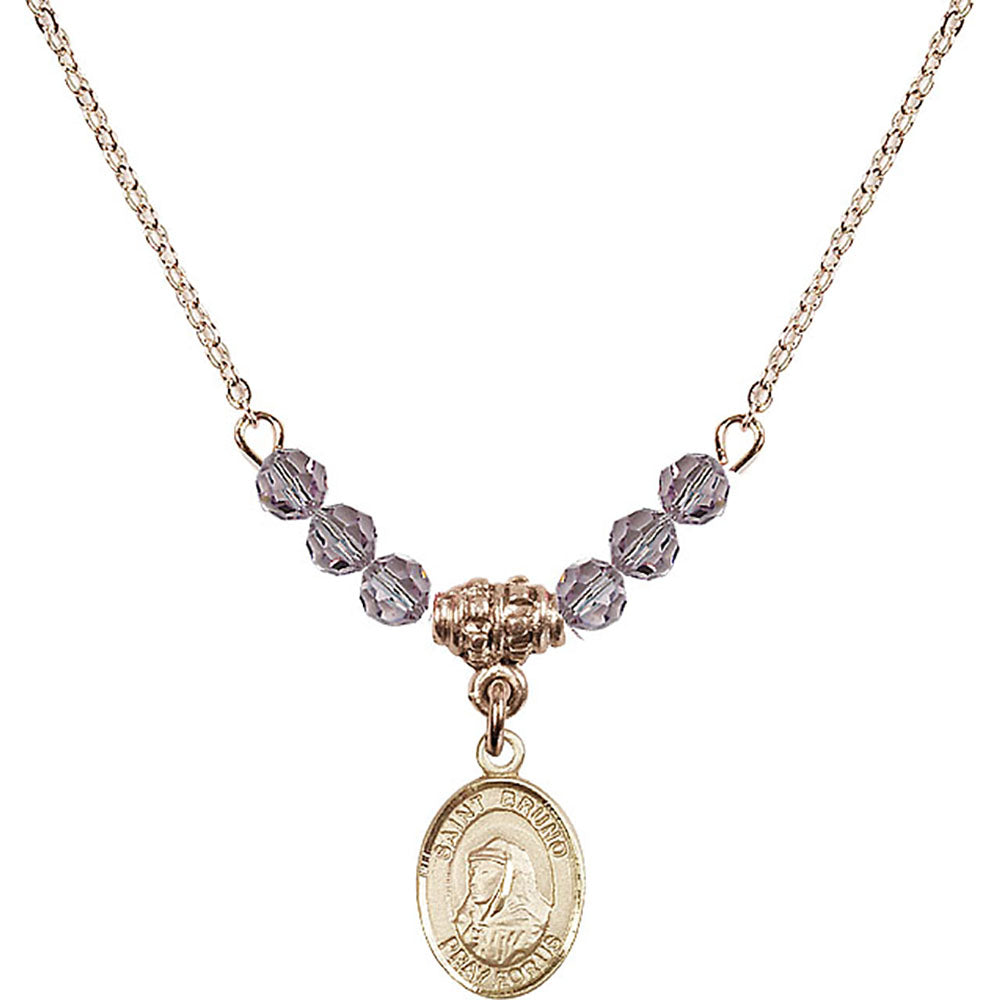 14kt Gold Filled Saint Bruno Birthstone Necklace with Light Amethyst Beads - 9270