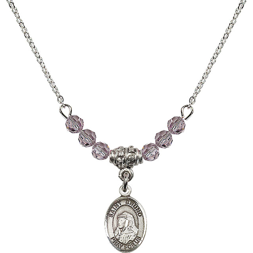Sterling Silver Saint Bruno Birthstone Necklace with Light Amethyst Beads - 9270