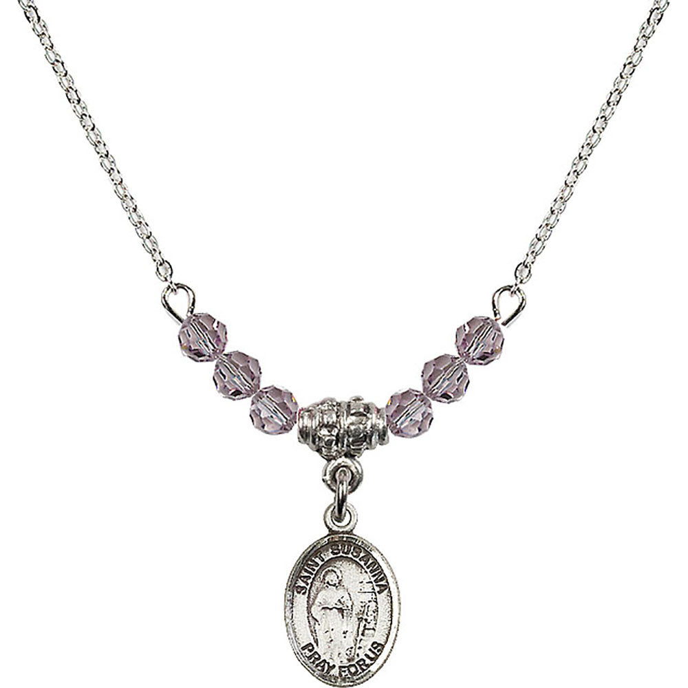Sterling Silver Saint Susanna Birthstone Necklace with Light Amethyst Beads - 9280