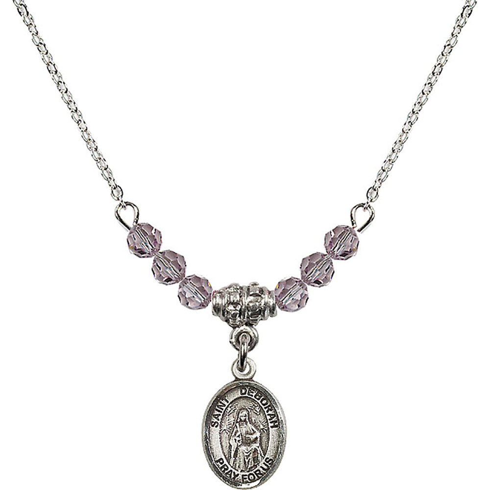 Sterling Silver Saint Deborah Birthstone Necklace with Light Amethyst Beads - 9286