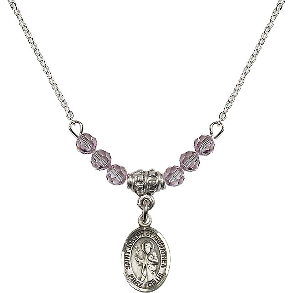 Sterling Silver Saint Joseph of Arimathea Birthstone Necklace with Light Amethyst Beads - 9300