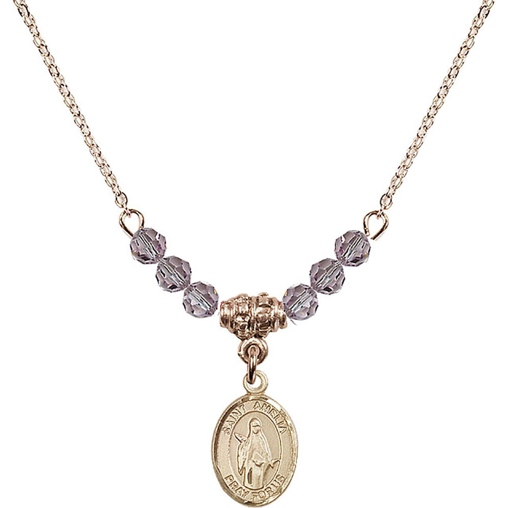 14kt Gold Filled Saint Amelia Birthstone Necklace with Light Amethyst Beads - 9313