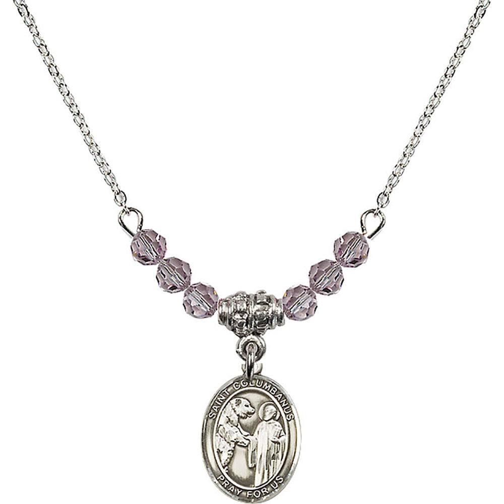 Sterling Silver Saint Columbanus Birthstone Necklace with Light Amethyst Beads - 9321