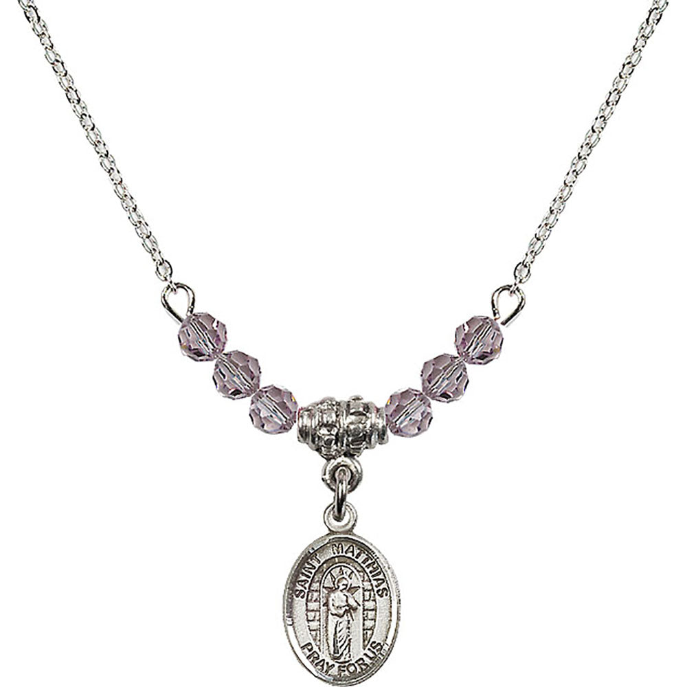 Sterling Silver Saint Matthias the Apostle Birthstone Necklace with Light Amethyst Beads - 9331