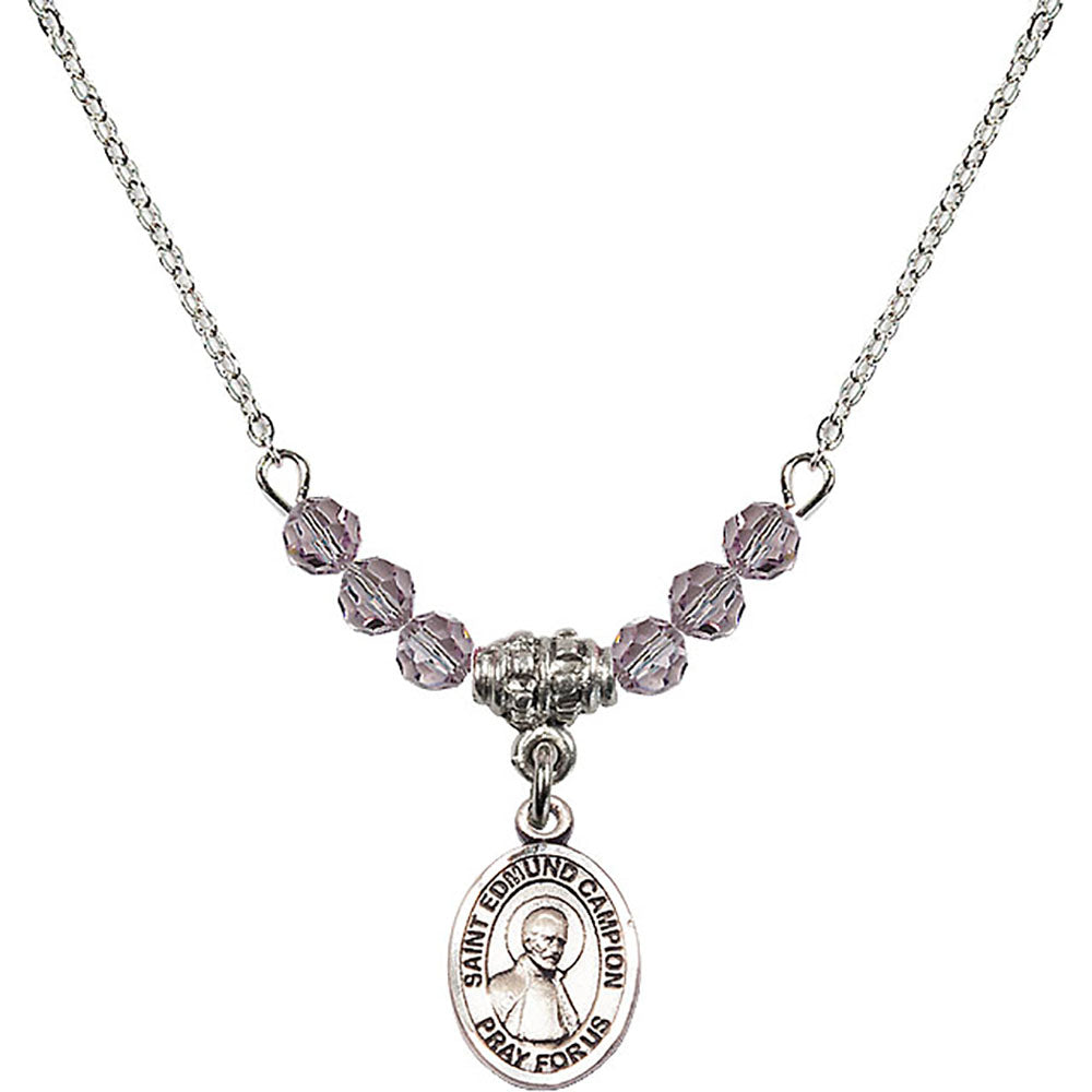 Sterling Silver Saint Edmund Campion Birthstone Necklace with Light Amethyst Beads - 9333