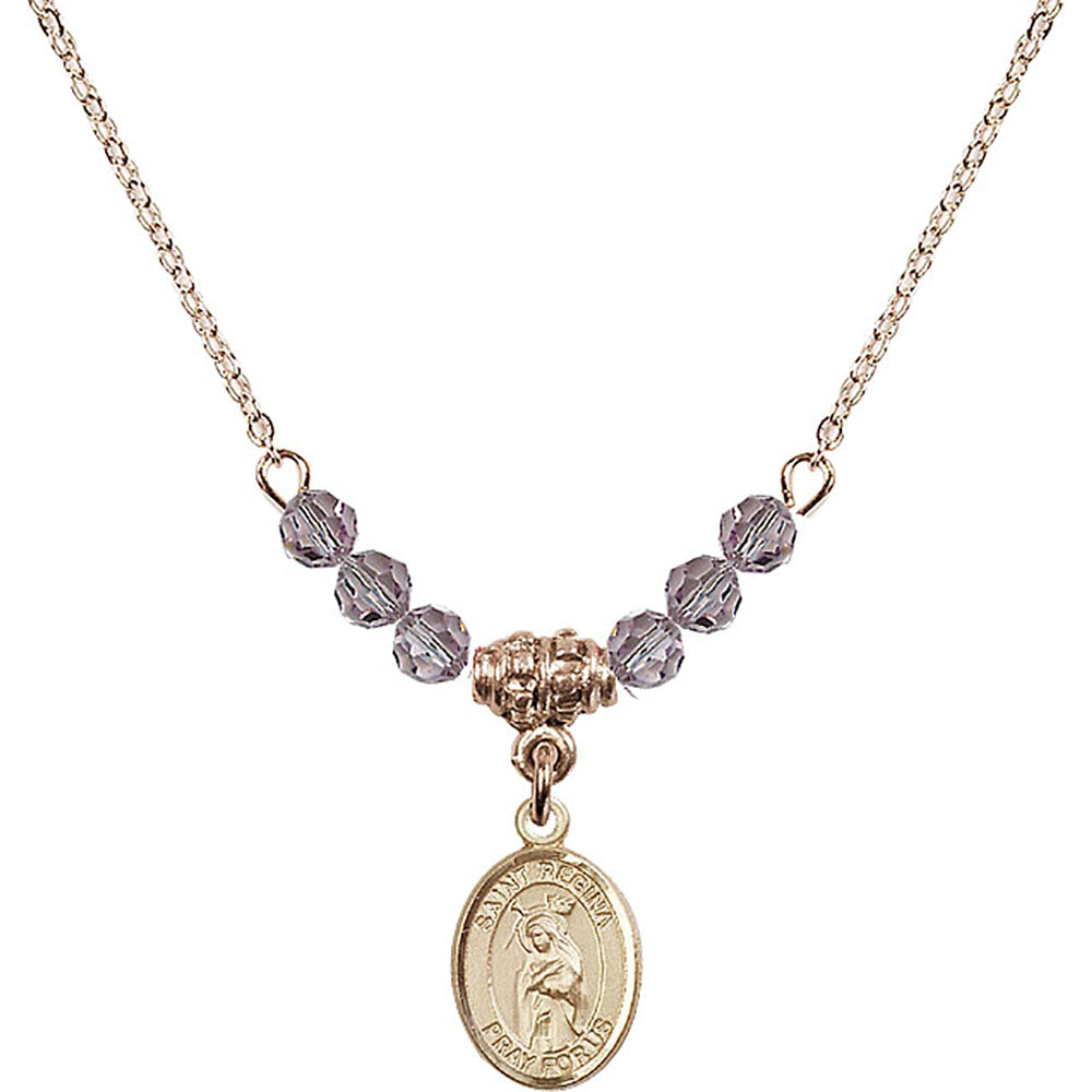 14kt Gold Filled Saint Regina Birthstone Necklace with Light Amethyst Beads - 9335