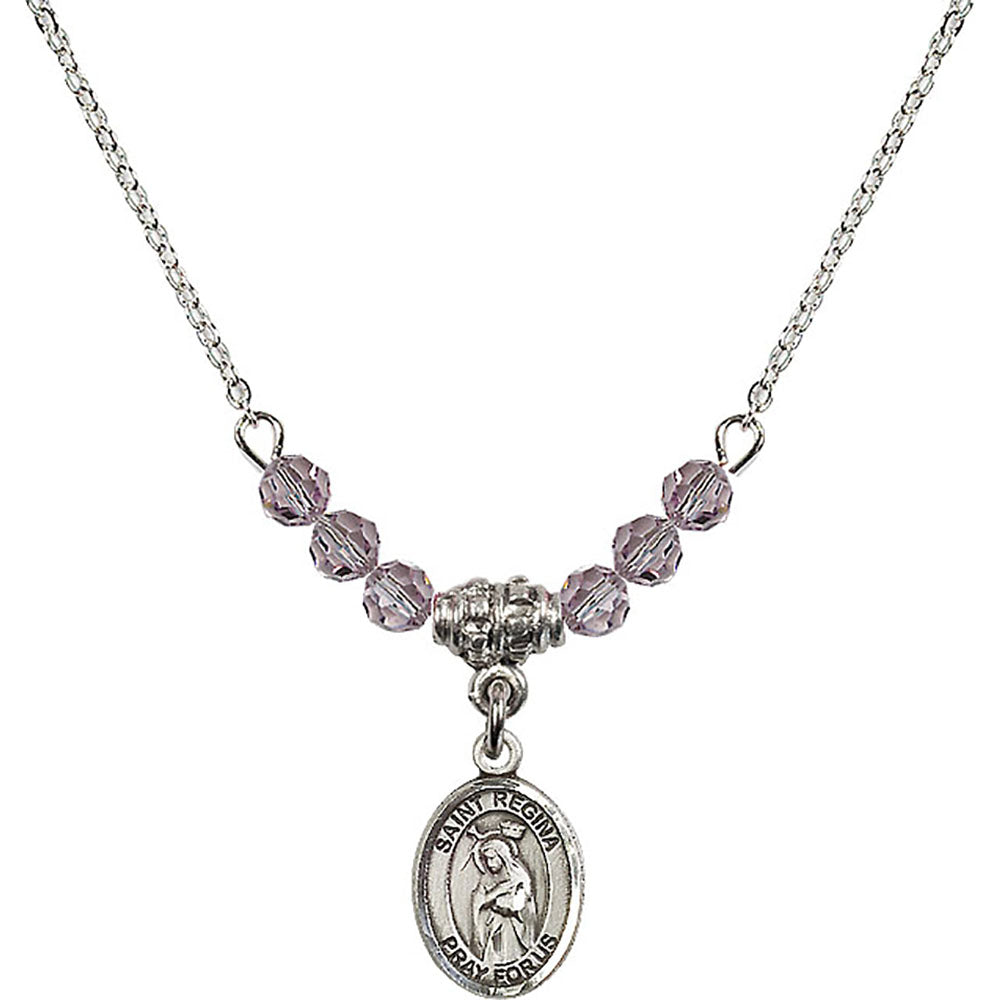 Sterling Silver Saint Regina Birthstone Necklace with Light Amethyst Beads - 9335