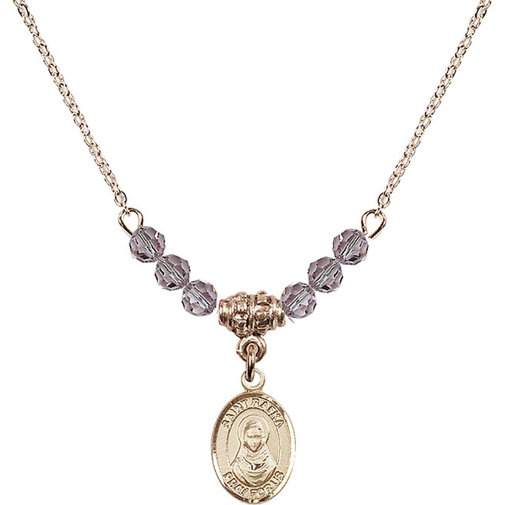 14kt Gold Filled Saint Rafka Birthstone Necklace with Light Amethyst Beads - 9338