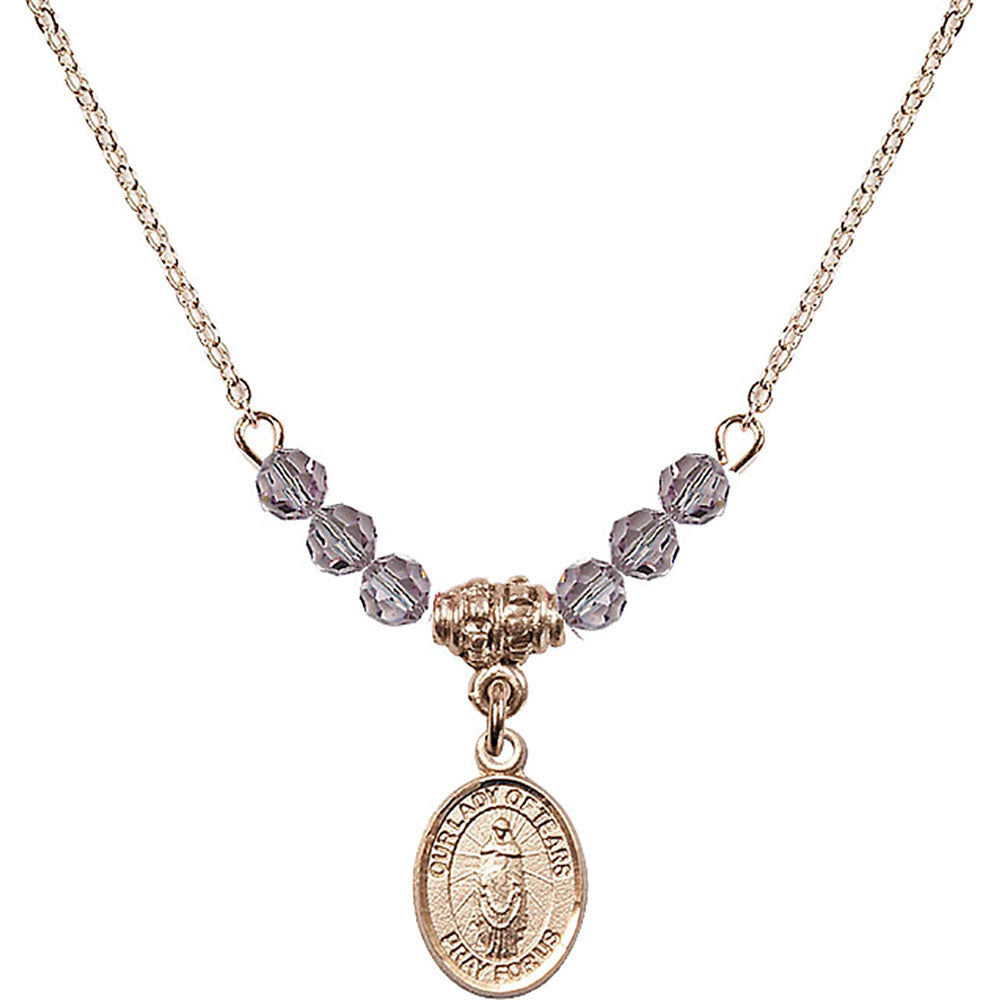 14kt Gold Filled Our Lady of Tears Birthstone Necklace with Light Amethyst Beads - 9346
