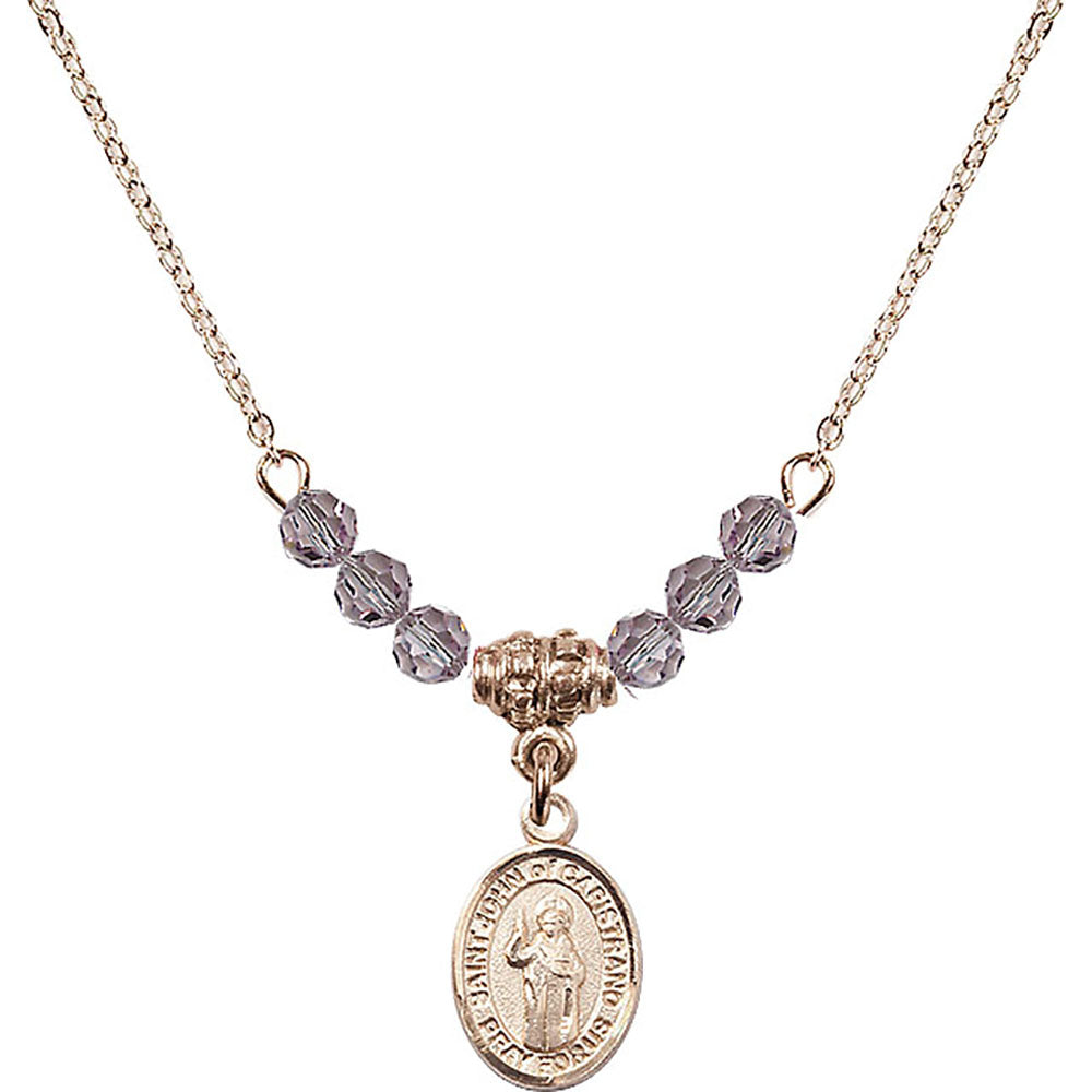 14kt Gold Filled Saint John of Capistrano Birthstone Necklace with Light Amethyst Beads - 9350