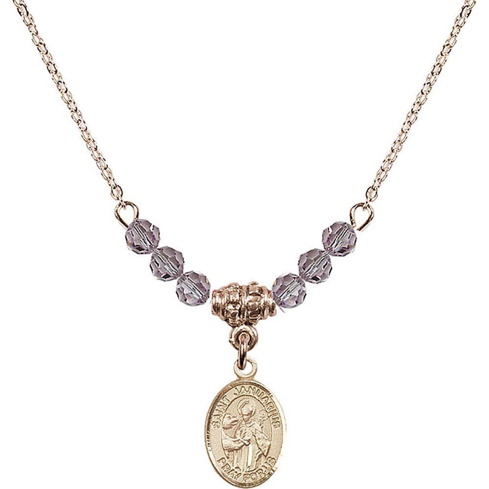 14kt Gold Filled Saint Januarius Birthstone Necklace with Light Amethyst Beads - 9351