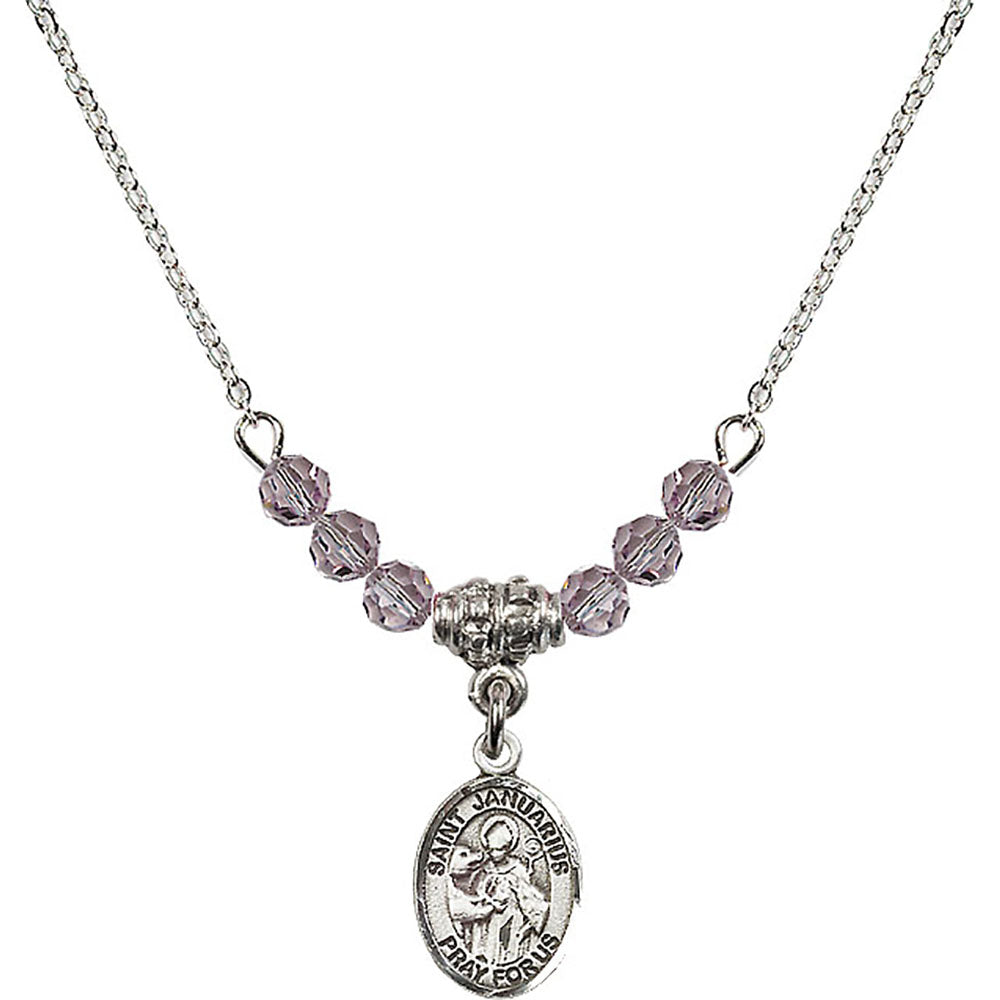Sterling Silver Saint Januarius Birthstone Necklace with Light Amethyst Beads - 9351