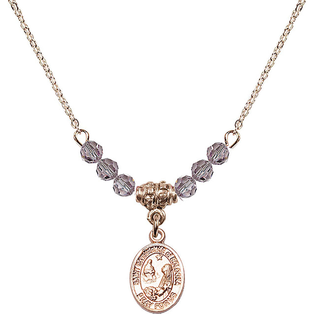 14kt Gold Filled Saint Catherine of Bologna Birthstone Necklace with Light Amethyst Beads - 9354