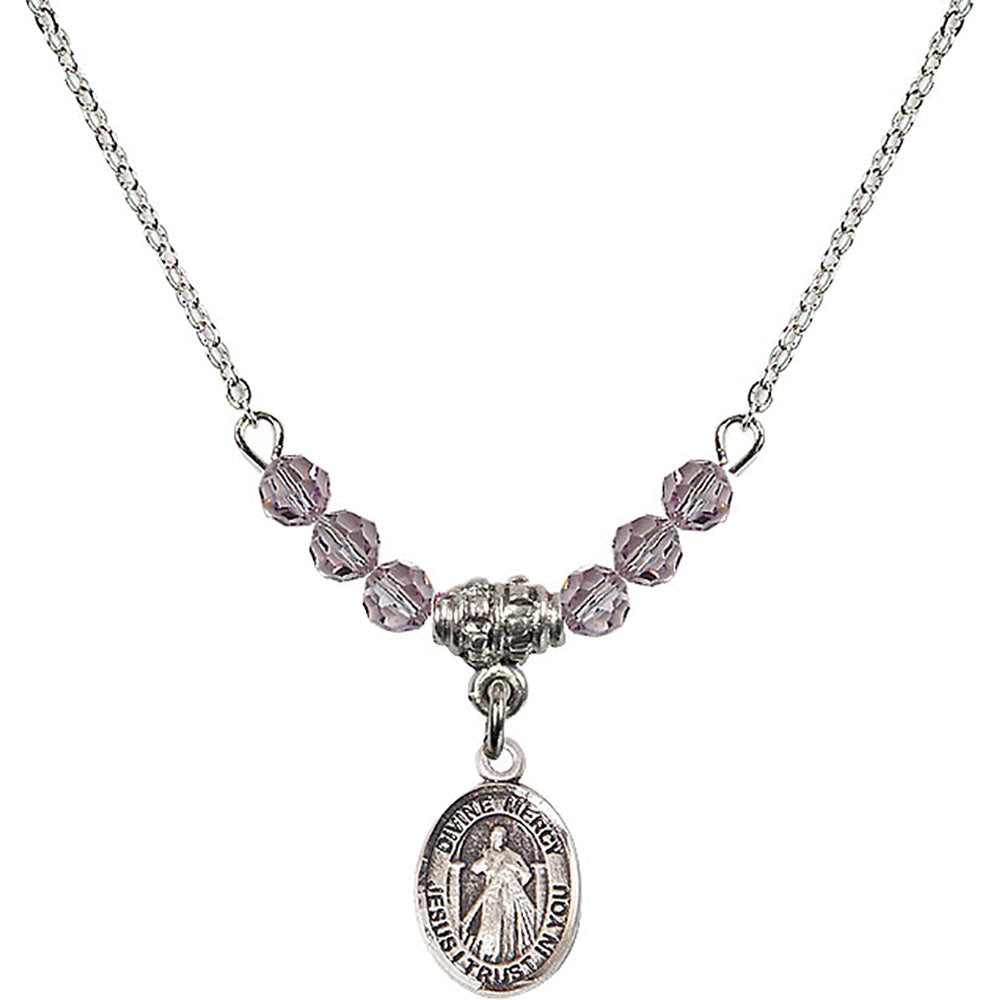 Sterling Silver Divine Mercy Birthstone Necklace with Light Amethyst Beads - 9366