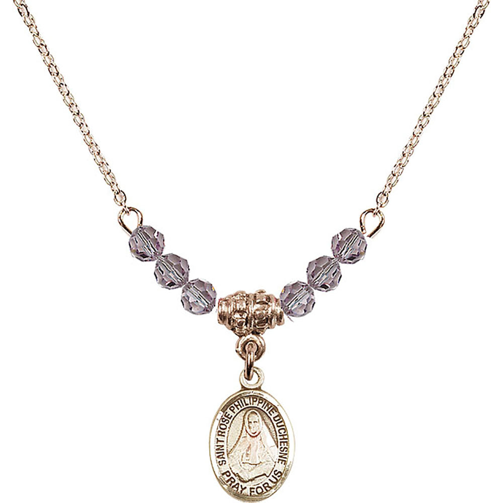 14kt Gold Filled Saint Rose Philippine Duchesne Birthstone Necklace with Light Amethyst Beads - 9371