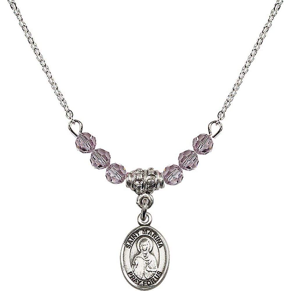 Sterling Silver Saint Marina Birthstone Necklace with Light Amethyst Beads - 9379