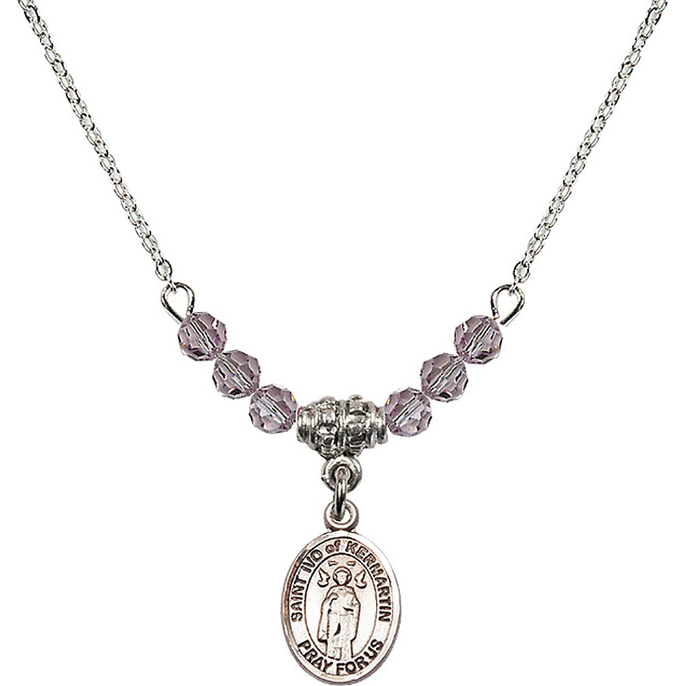 Sterling Silver Saint Ivo of Kelmartin Birthstone Necklace with Light Amethyst Beads - 9384
