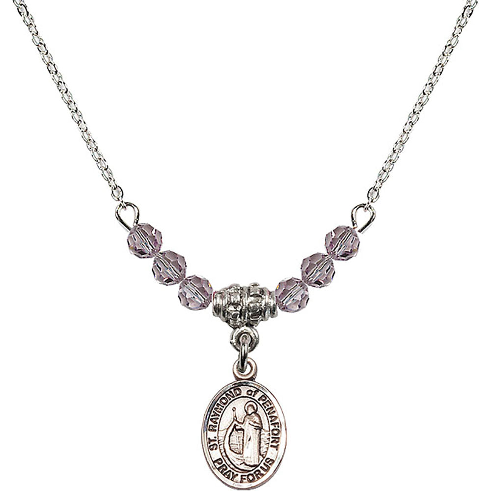 Sterling Silver Saint Raymond of Penafort Birthstone Necklace with Light Amethyst Beads - 9385