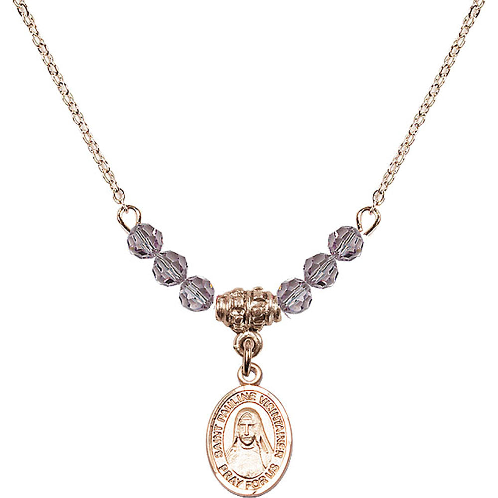 14kt Gold Filled Saint Pauline Visintainer Birthstone Necklace with Light Amethyst Beads - 9391