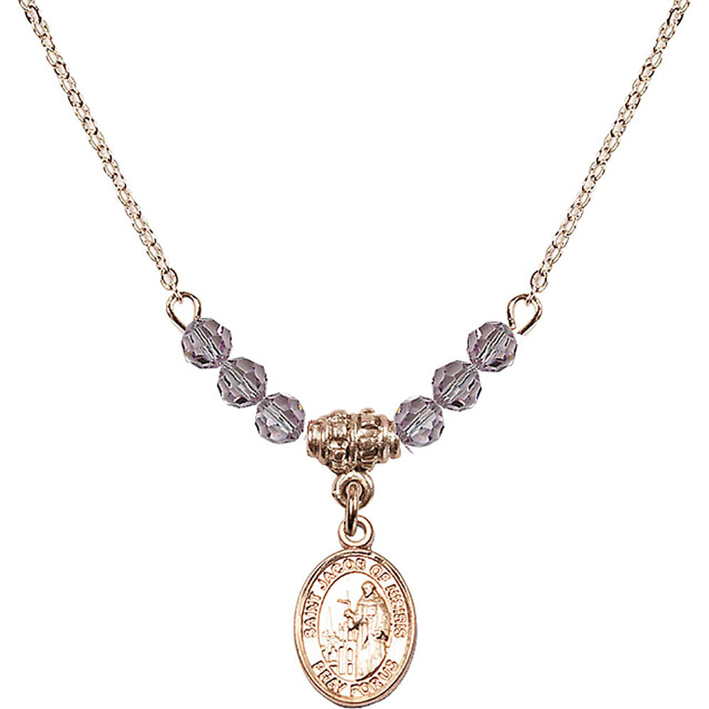 14kt Gold Filled Saint Jacob of Nisibis Birthstone Necklace with Light Amethyst Beads - 9392