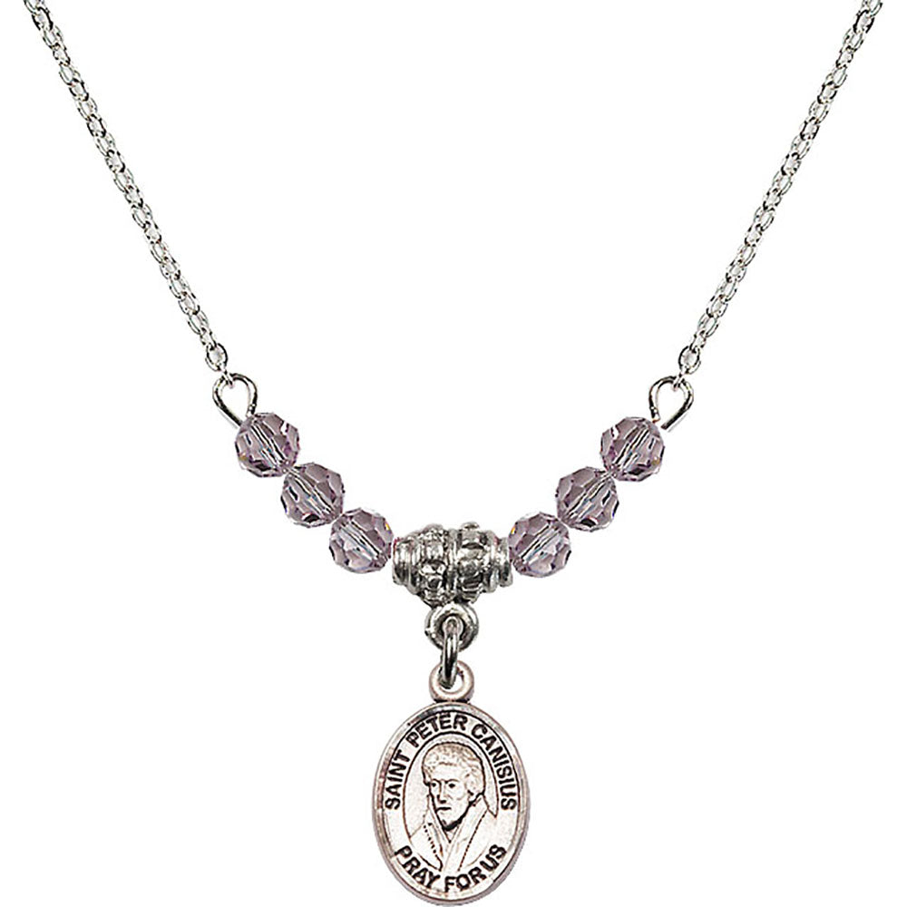 Sterling Silver Saint Peter Canisius Birthstone Necklace with Light Amethyst Beads - 9393