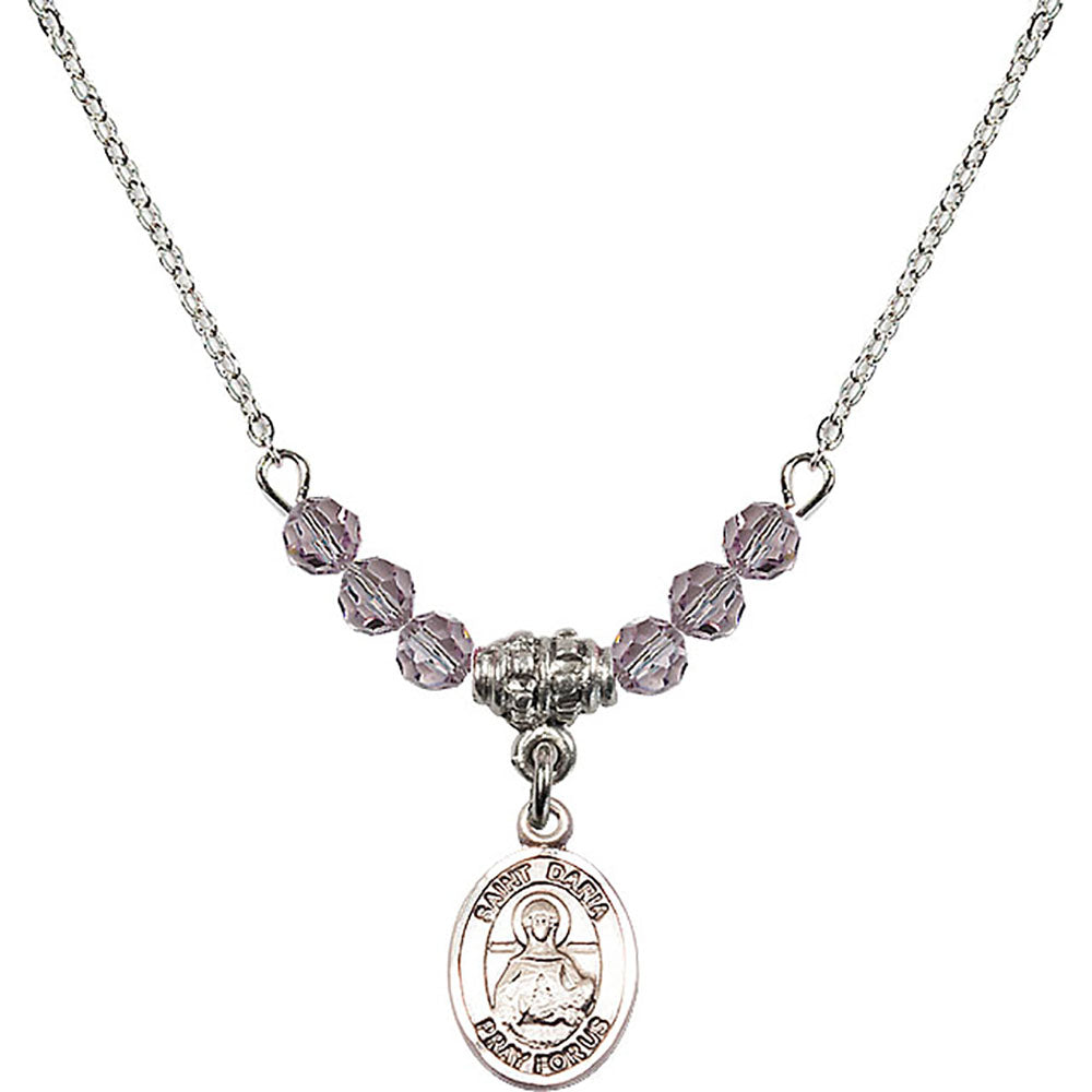 Sterling Silver Saint Daria Birthstone Necklace with Light Amethyst Beads - 9396
