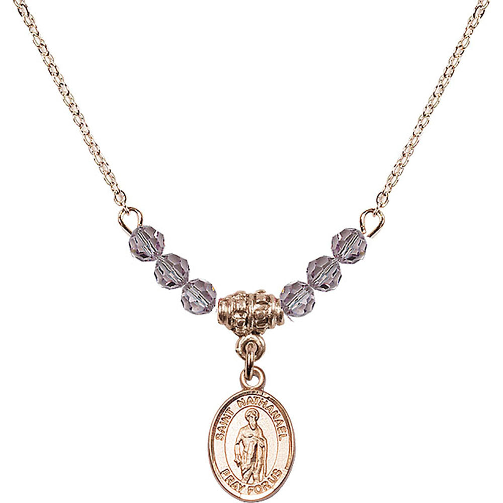 14kt Gold Filled Saint Nathanael Birthstone Necklace with Light Amethyst Beads - 9398