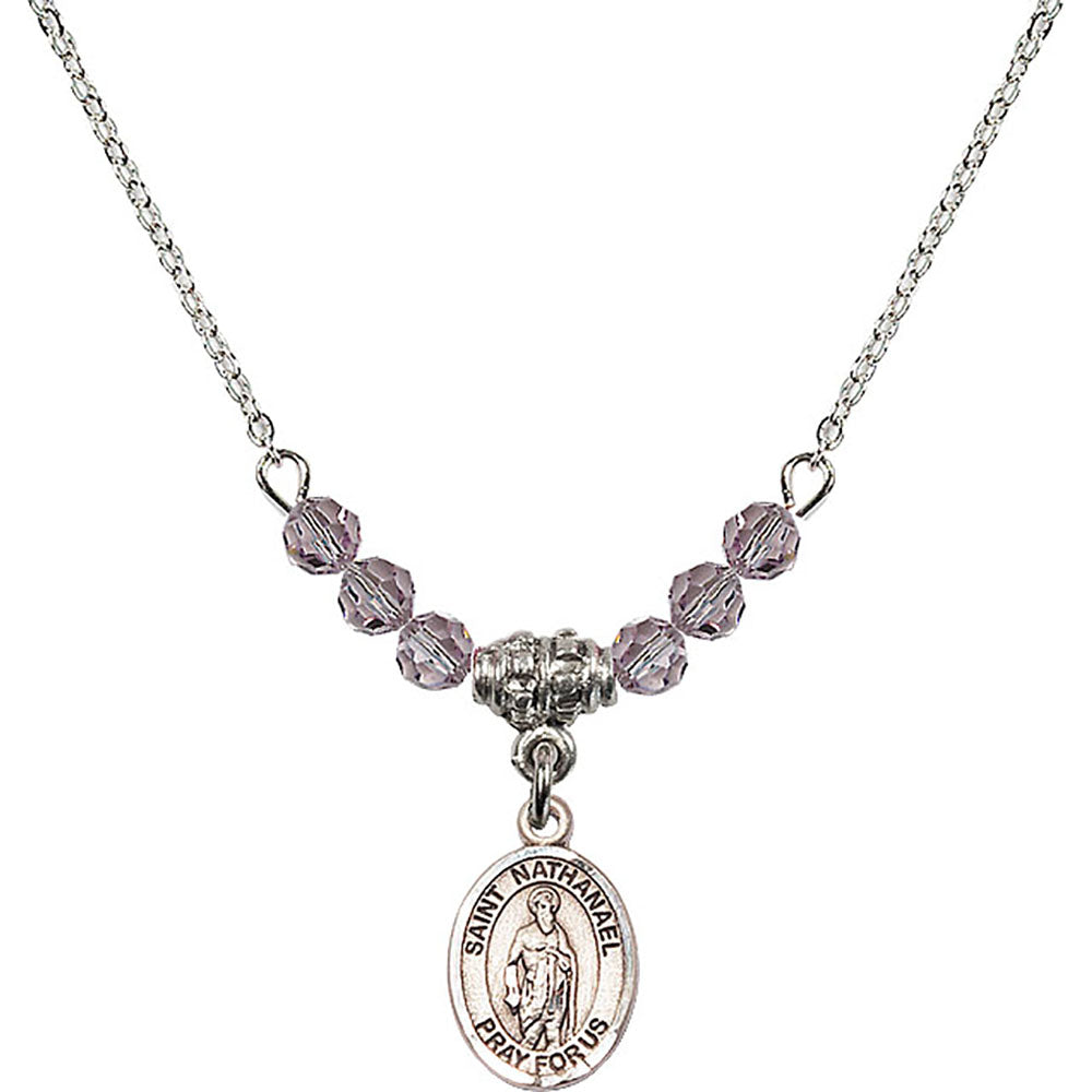 Sterling Silver Saint Nathanael Birthstone Necklace with Light Amethyst Beads - 9398