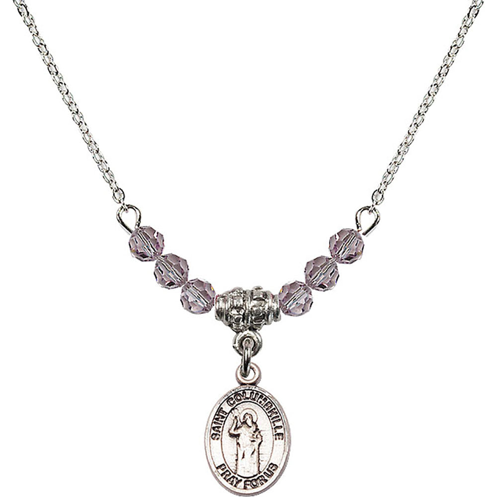 Sterling Silver Saint Columbkille Birthstone Necklace with Light Amethyst Beads - 9399