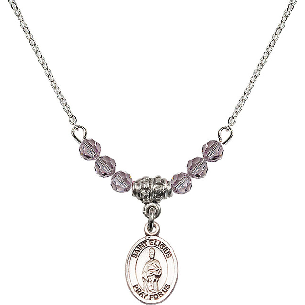 Sterling Silver Saint Eligius Birthstone Necklace with Light Amethyst Beads - 9402
