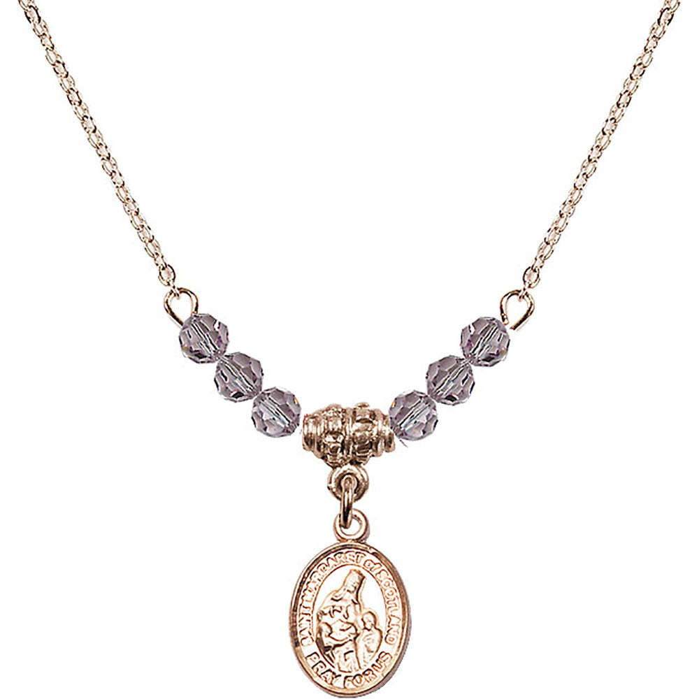 14kt Gold Filled Saint Margaret of Scotland Birthstone Necklace with Light Amethyst Beads - 9407