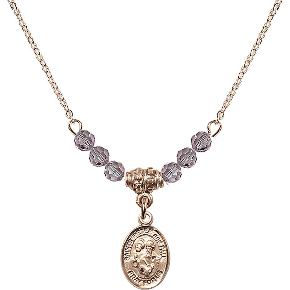 14kt Gold Filled Saints Peter & Paul Birthstone Necklace with Light Amethyst Beads - 9410