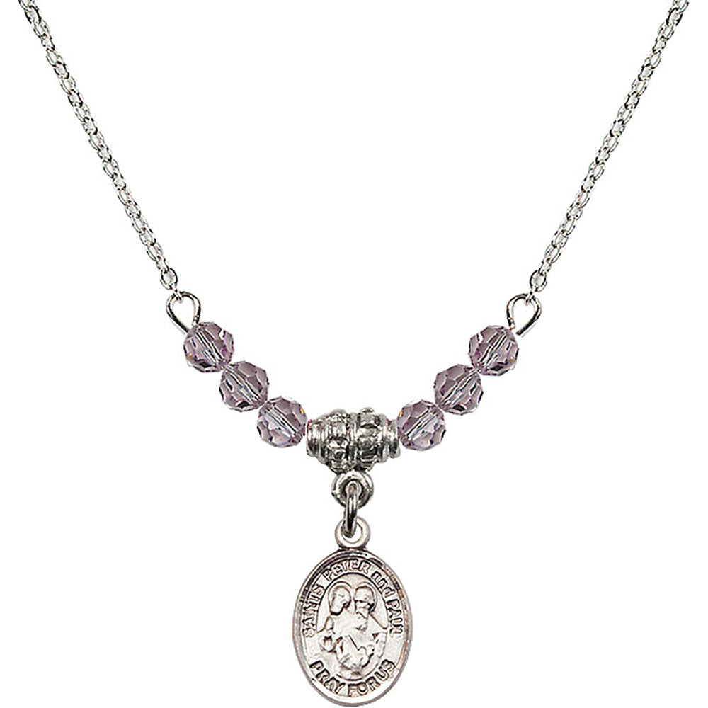 Sterling Silver Saints Peter & Paul Birthstone Necklace with Light Amethyst Beads - 9410