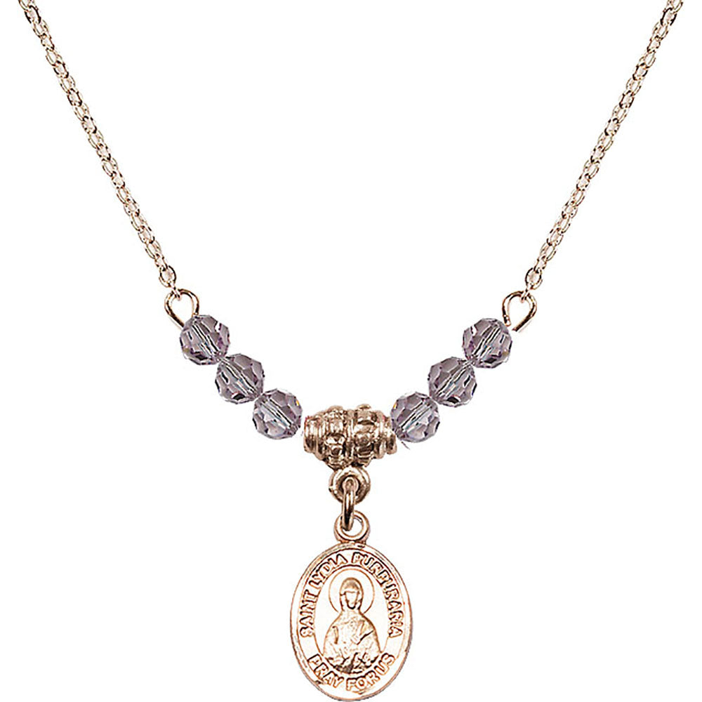 14kt Gold Filled Saint Lydia Purpuraria Birthstone Necklace with Light Amethyst Beads - 9411