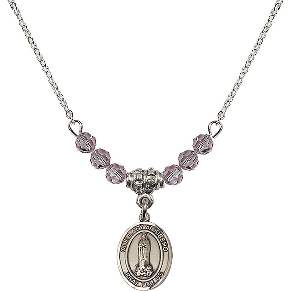 Sterling Silver Our Lady of Kibeho Birthstone Necklace with Light Amethyst Beads - 9414