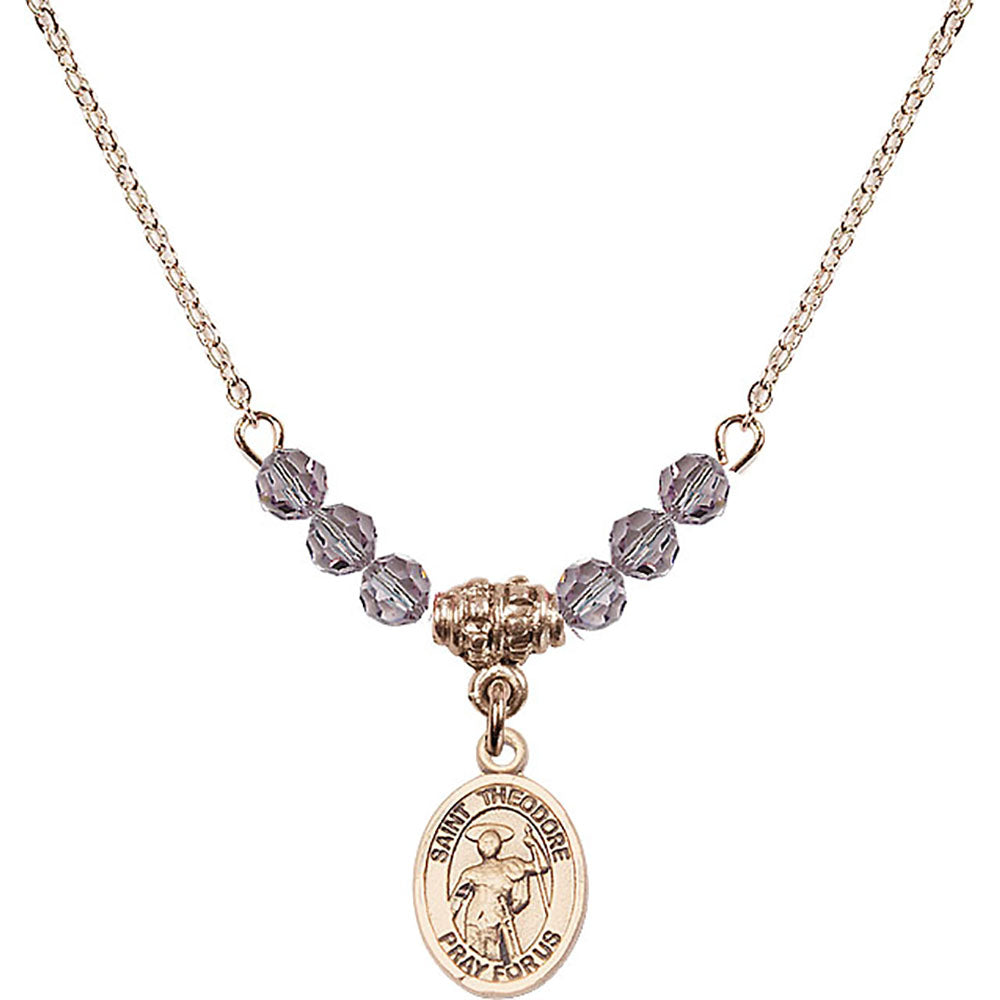 14kt Gold Filled Saint Theodore Stratelates Birthstone Necklace with Light Amethyst Beads - 9415